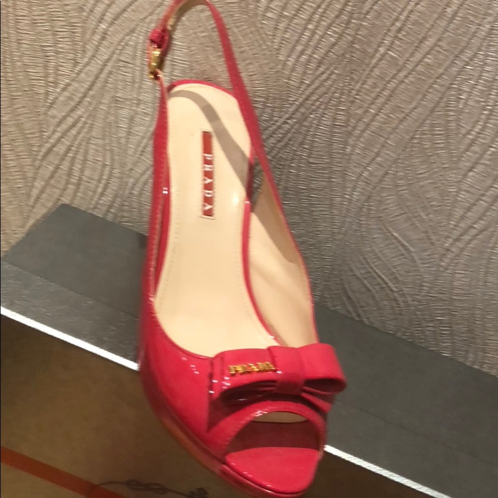 Auth. Prada  Wedges with Prada logo in fuchsia color